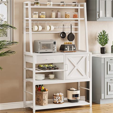 white microwave stand with storage